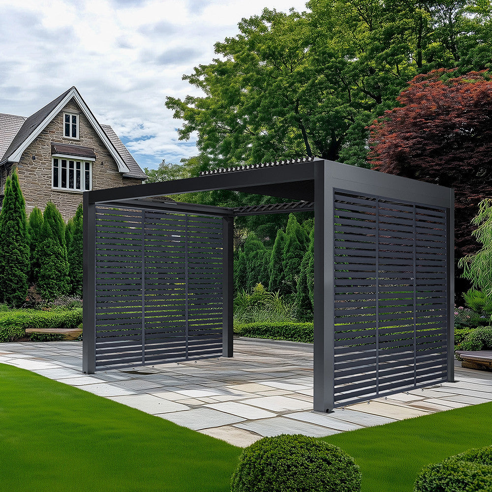 Abierto Full Electric 3m x 4m with LED and 2 x 3m Fixed Louvre Panels