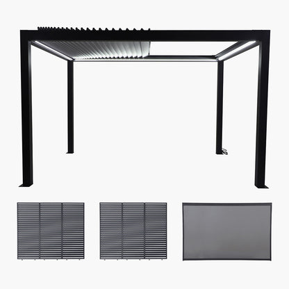 Abierto Full Electric 3m x 4m with LED and 2 x 3m Fixed Louvre Panels & 1 x 4m Electric Blind