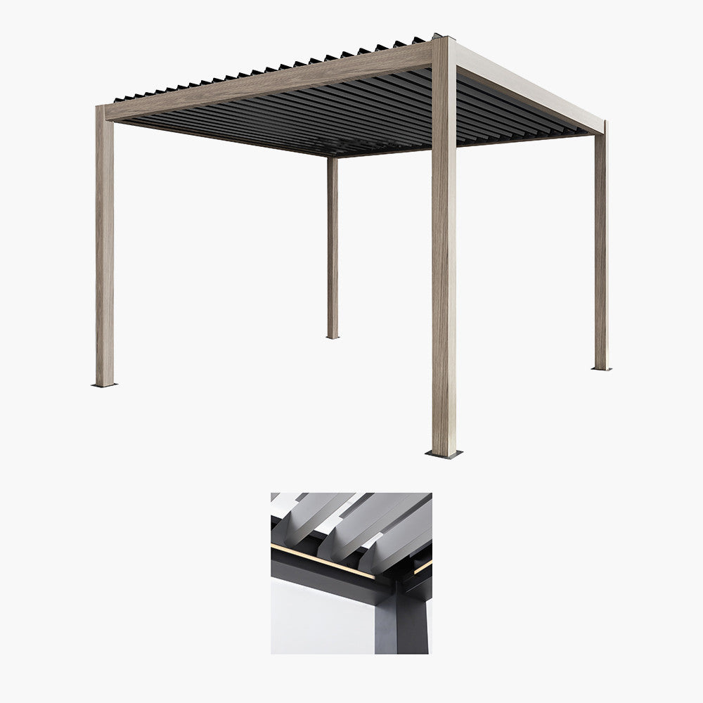 Pavillo Teak 3.5m x 3.5m Pergola with Pavillo LED