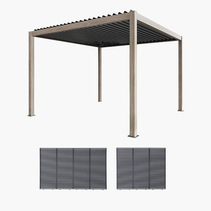 Pavillo Teak 3.5m x 3.5m Pergola with Pavillo Louvre Long Front/Back Panel and Short Side Panel