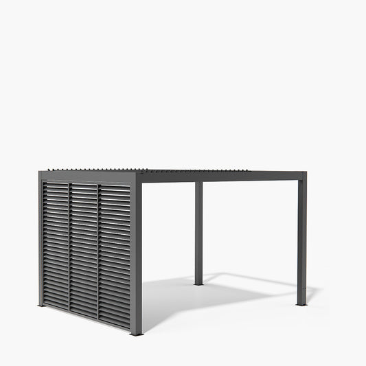 Pavillo Teak 3.5m x 3.5m Pergola with Pavillo Louvre Long Front/Back Panel, Pavillo Louvre Short Side Panel and Pavillo LED