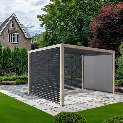 Pavillo Teak 3.5m x 3.5m Pergola with Pavillo Louvre Long Front/Back Panel, Pavillo Louvre Short Side Panel and Pavillo Short Side Blind