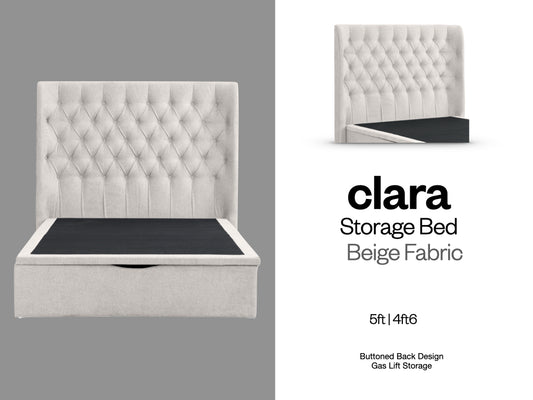 Clara Storage Bed in Beige