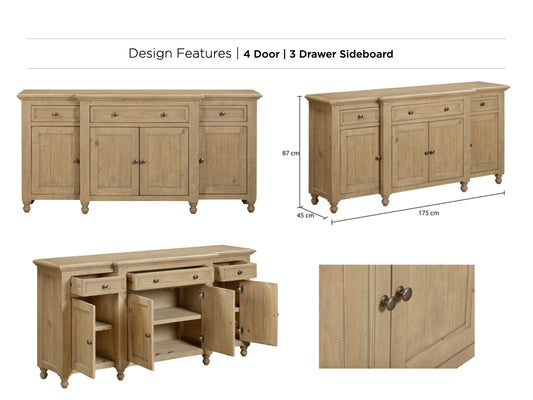 Chateau Rustic 4 Door 3 Drawer Sideboard