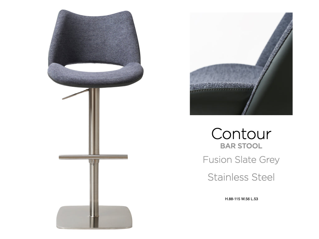Contour Stainless Steel Slate Grey Barstool