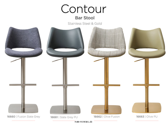 Contour Stainless Steel Slate Grey Barstool