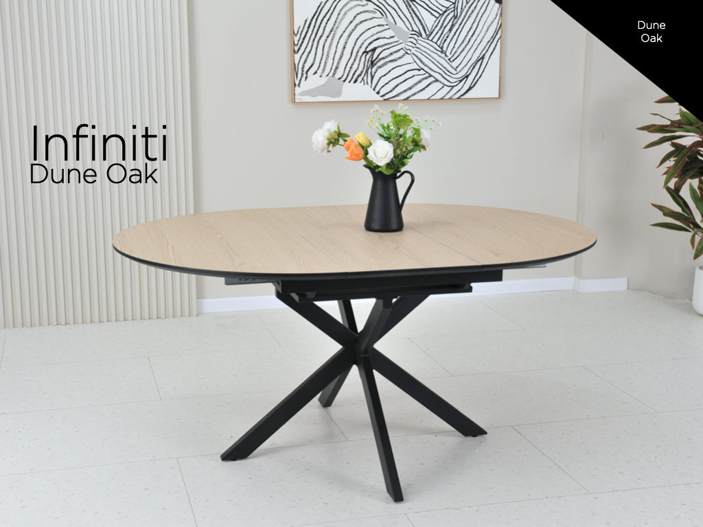 Infiniti Extension Round Dining Table Dune Oak (Includes 4 Swivel Chairs)