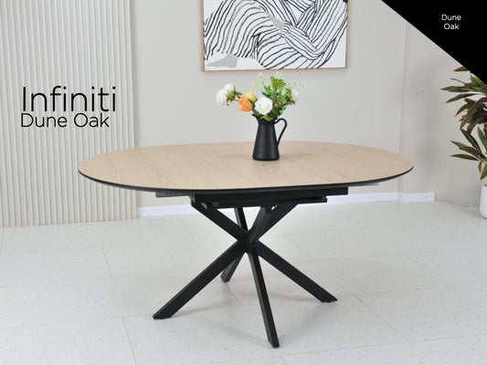 Infiniti Extension Round Dining Table Dune Oak (Includes 4 Swivel Chairs)