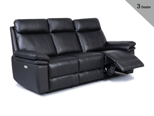 Horizon 3 Seater Electric Reclining Leather Suite in Black (Dual Motor)
