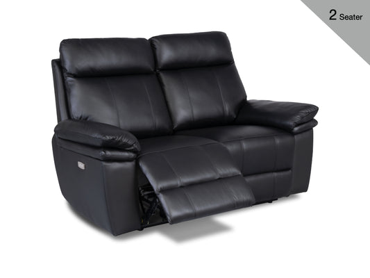 Horizon 2 Seater Electric Reclining Leather Suite in Black (Dual Motor)