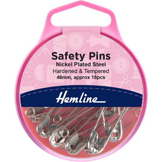Hemline Safety Pins 46mm / 1 3/4″ Nickel Plated Steel 18 pcs