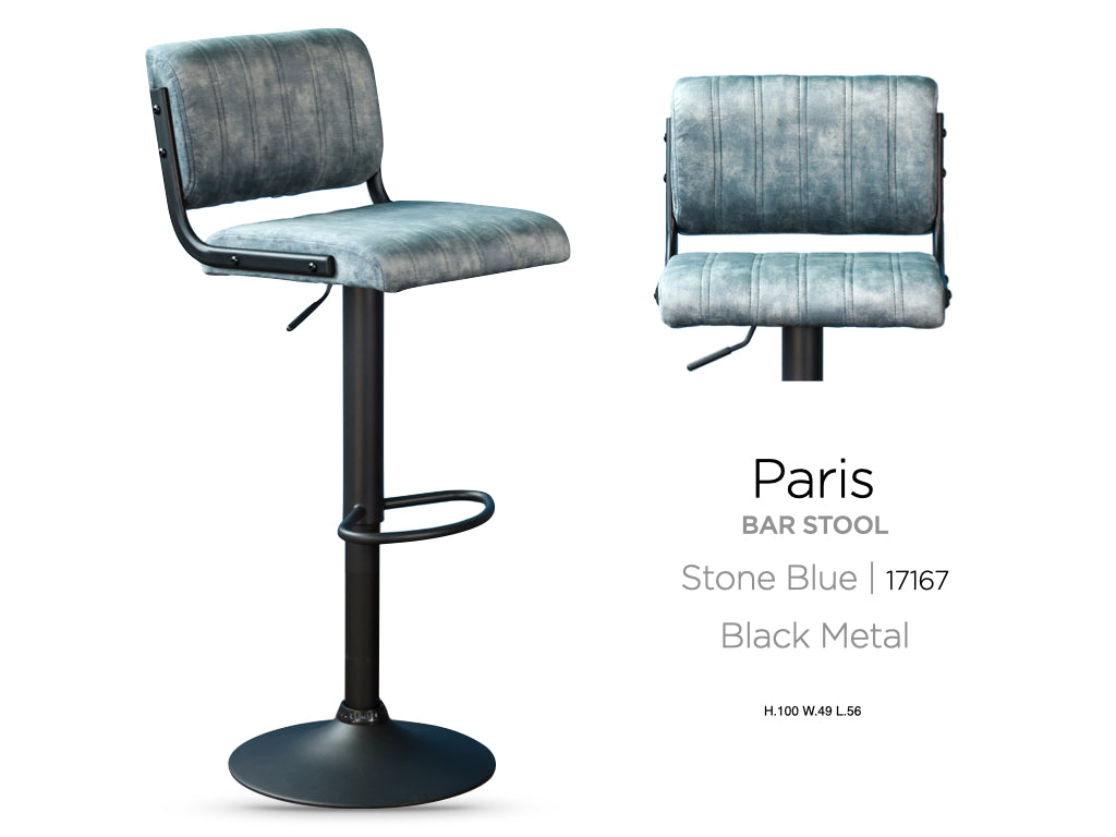 Paris Blue Bar Stool Set of 2 | Knock-Down Design | Contemporary Dining Seating