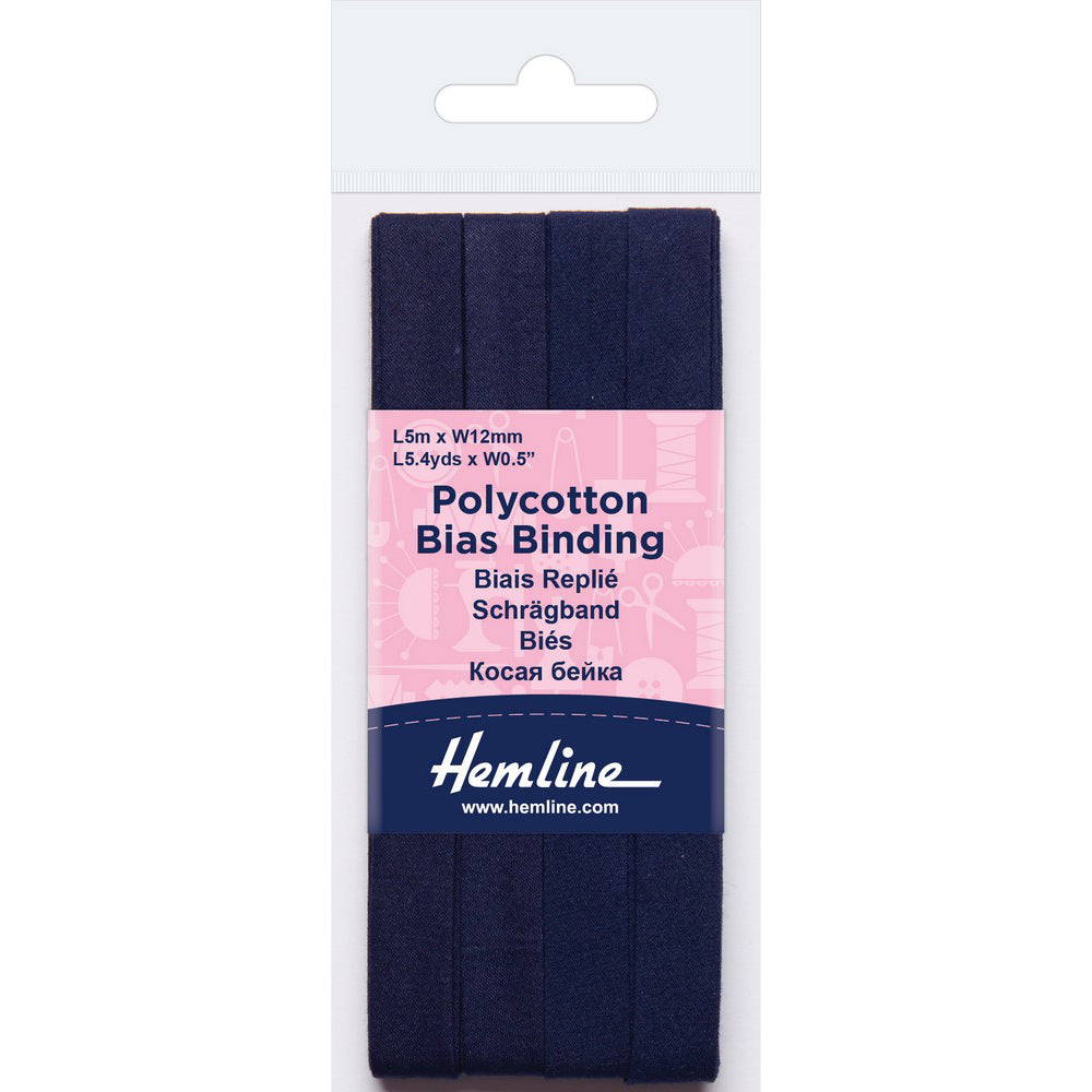 Hemline Polycotton Bias Bindings 12mm x 5m / 1/2″ x 5.4yds Navy