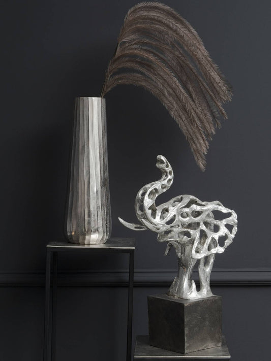Libra Addo Abstract Elephant Head Sculpture in Silver Resin