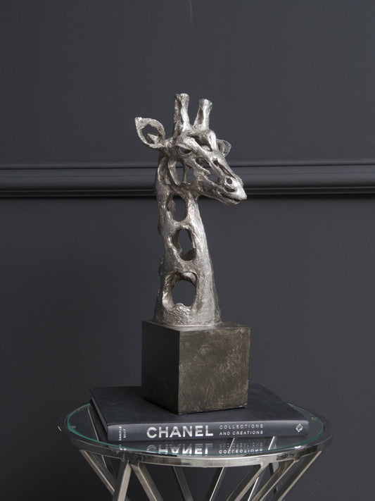Libra Addo Abstract Giraffe Head Sculpture in Silver Resin