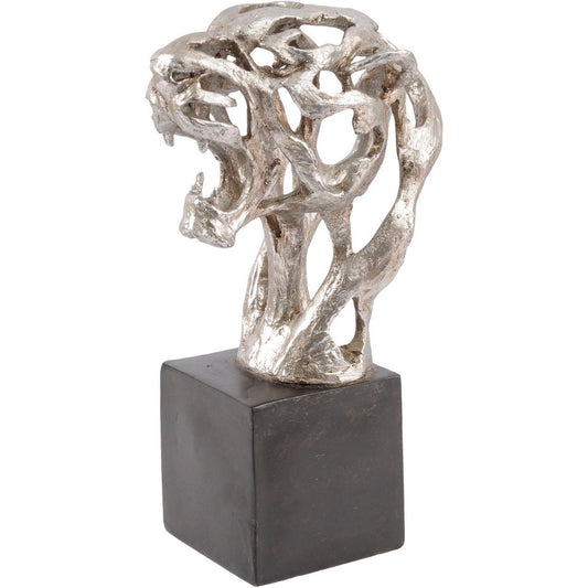 Libra Addo Abstract Tiger Head Sculpture in Silver Resin