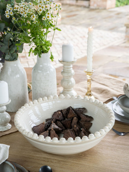 Libra Mediterranean Reactive Glaze Ceramic Bowl in Cream