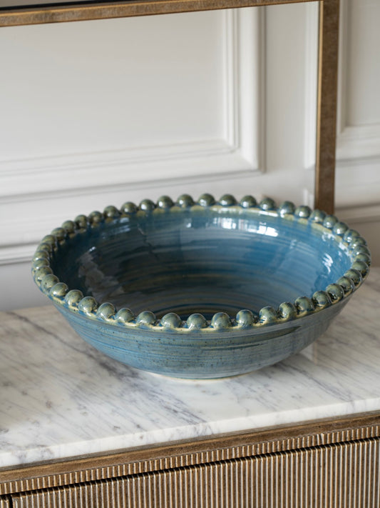 Libra Mediterranean Reactive Glaze Ceramic Bowl in Blue/Green