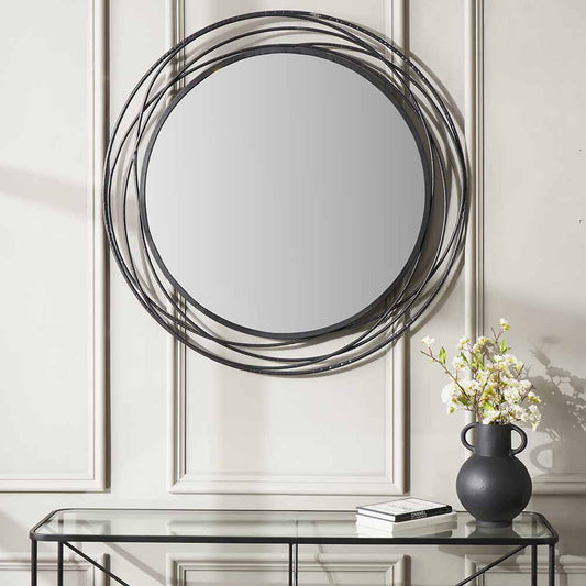 Antique Metal Swirl Round Wall Mirror