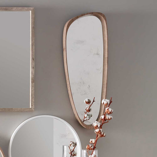 Wood Veneer Teardrop Shaped Wall Mirror