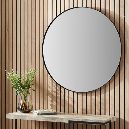 Large Metal Slim Frame Round Wall Mirror