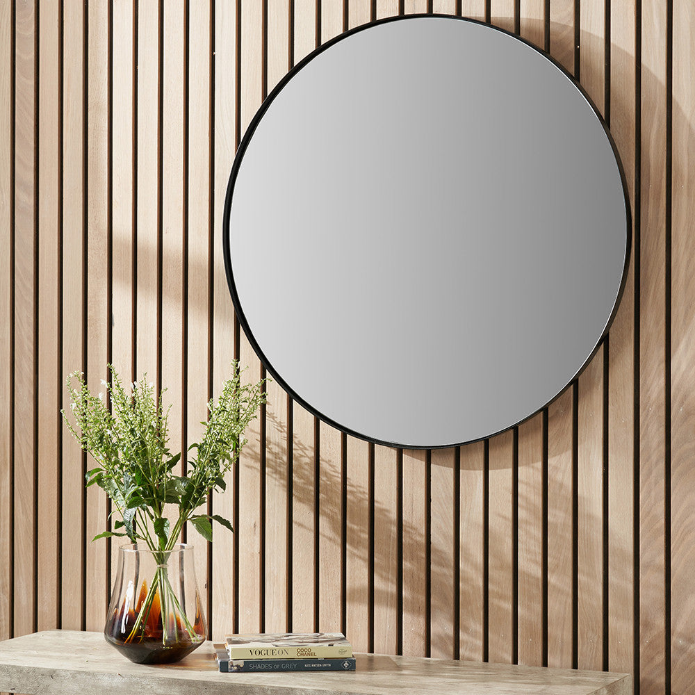 Medium Metal Slim Frame Round Wall Mirror