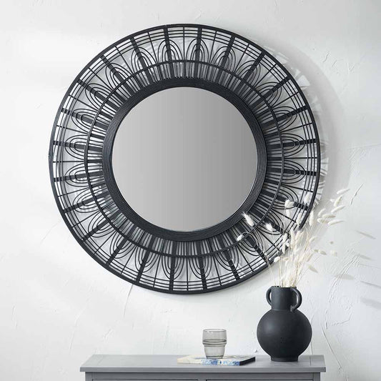 Bamboo Frame Round Wall Mirror