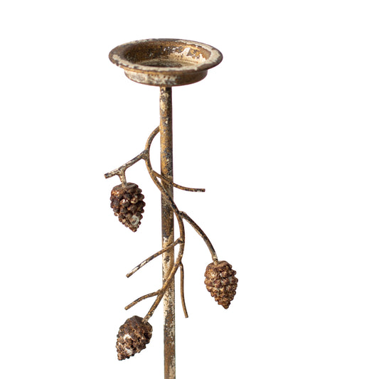 Libra Aurelle Candle Holder with Pinecone Branches Rustic Gold Large