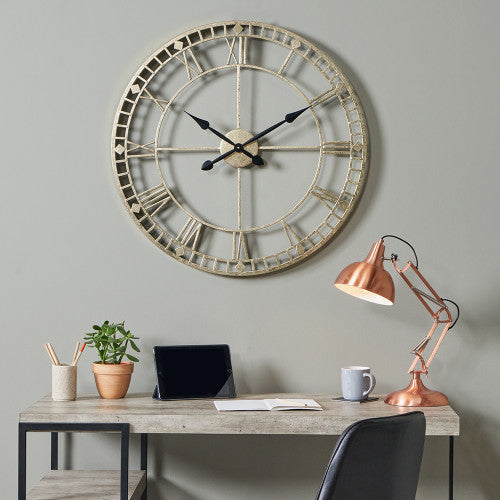 Pacific Antique Gold Metal Round Wall Clock Large