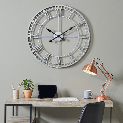 Pacific Antique Silver Metal Round Wall Clock Large