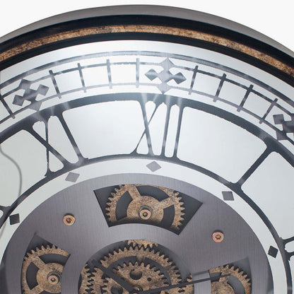 Pacific Antique Gold Wood and Mirror Working Cog Round Wall Clock