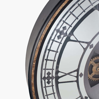 Pacific Antique Gold Wood and Mirror Working Cog Round Wall Clock