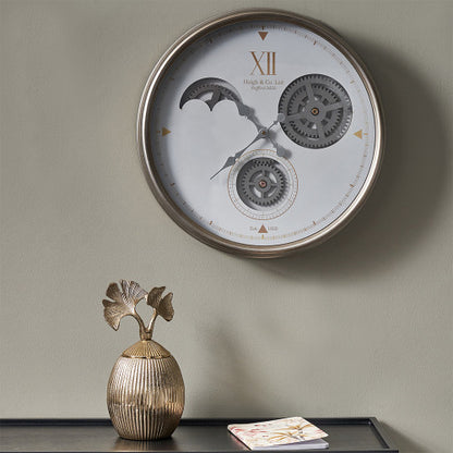Pacific White and Silver Metal Working Cog Wall Clock