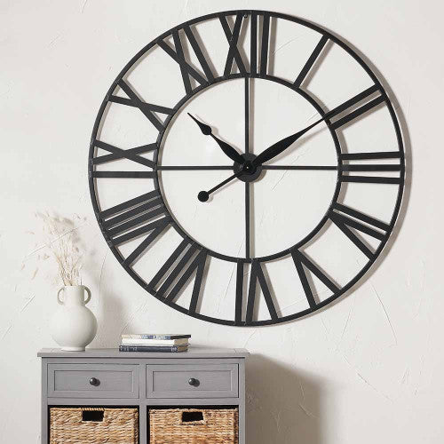 Pacific Black Metal Large Round Wall Clock