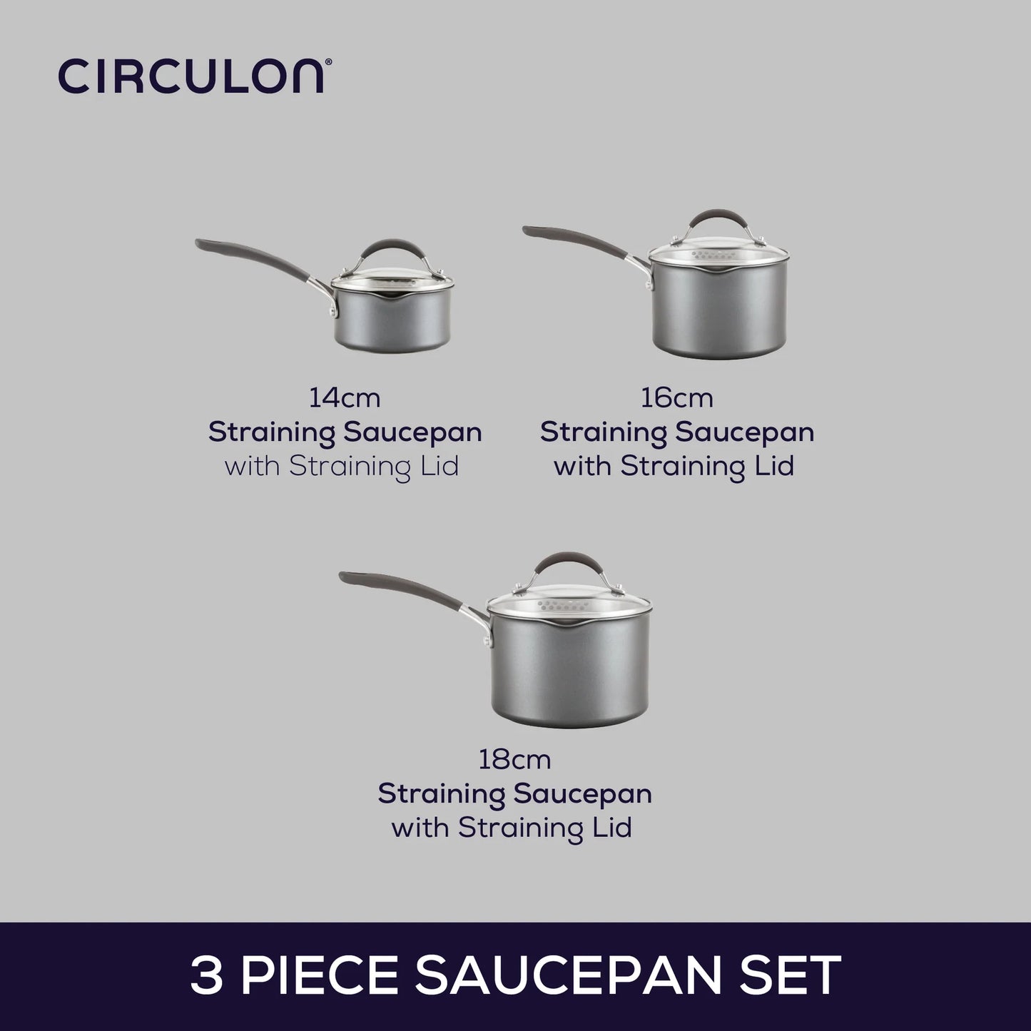 Circulon ScracthDefense A1 Series Extreme Non-Stick Straining Saucepan & Lid Set (3 Pieces)