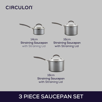 Circulon ScracthDefense A1 Series Extreme Non-Stick Straining Saucepan & Lid Set (3 Pieces)