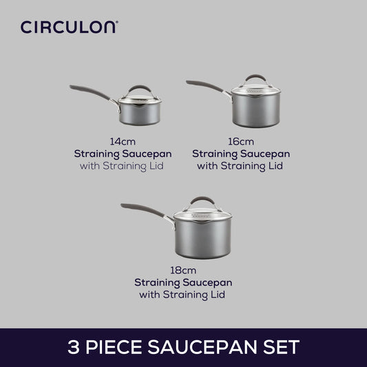 Circulon ScracthDefense A1 Series Extreme Non-Stick Straining Saucepan & Lid Set (3 Pieces)
