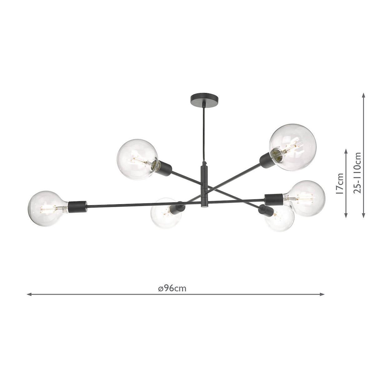 Dar Alana 6 Light Pendant Black