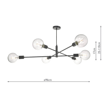 Dar Alana 6 Light Pendant Black