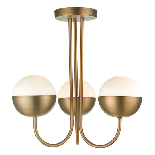 Dar Andre 3 Light Semi Flush Aged Brass Opal Glass