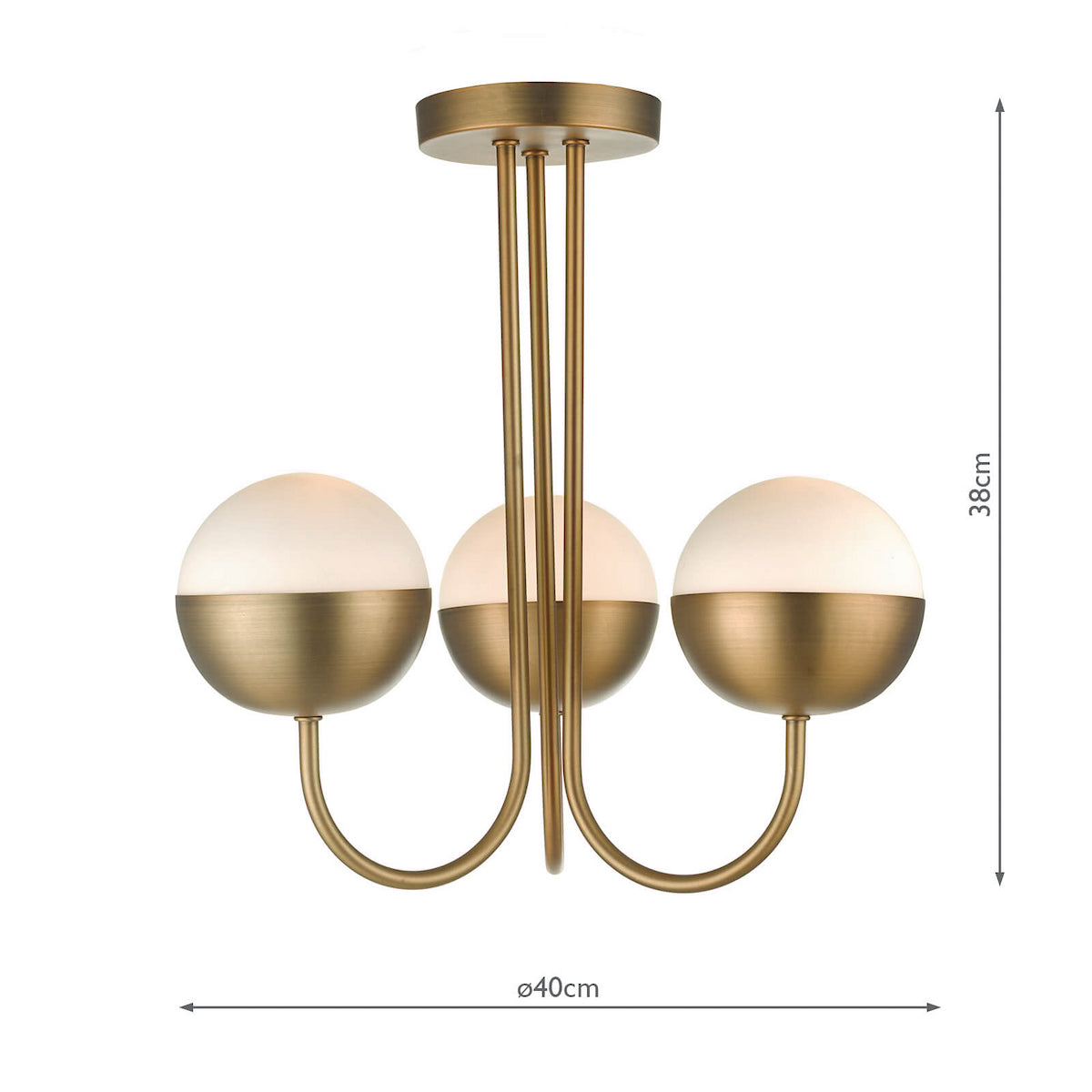 Dar Andre 3 Light Semi Flush Aged Brass Opal Glass