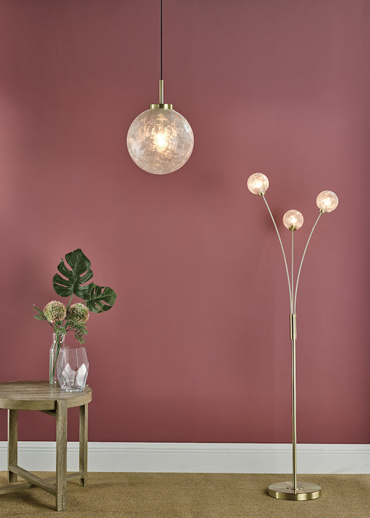 Dar Avari 3 Light Floor Lamp Satin Brass Glass