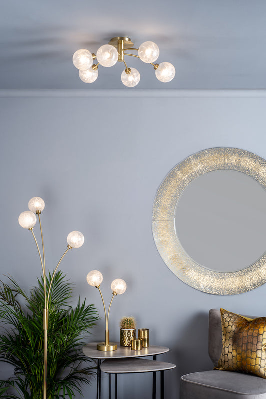 Dar Avari 3 Light Floor Lamp Satin Brass Glass