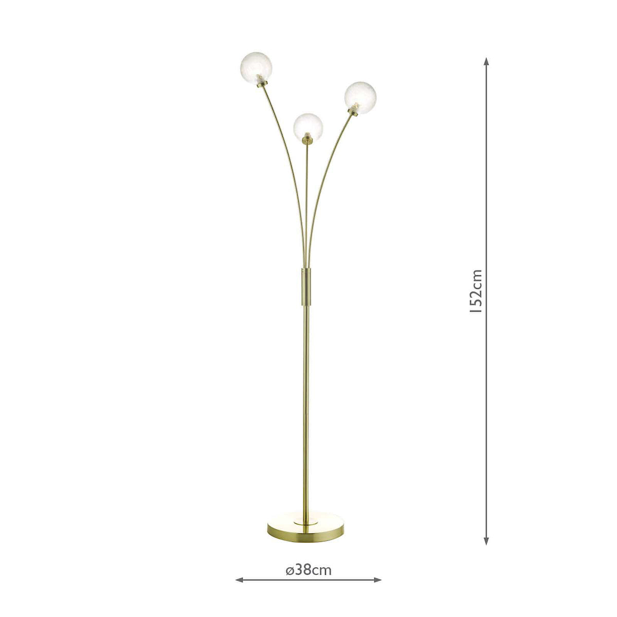 Dar Avari 3 Light Floor Lamp Satin Brass Glass