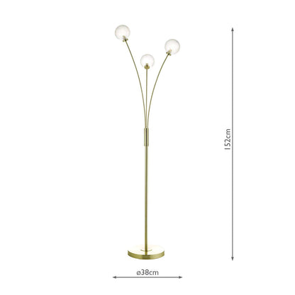 Dar Avari 3 Light Floor Lamp Satin Brass Glass