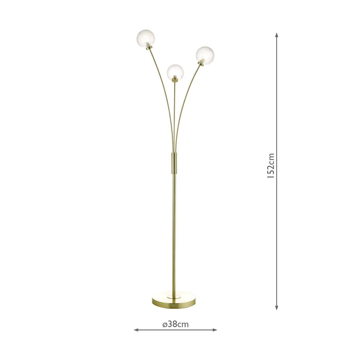 Dar Avari 3 Light Floor Lamp Satin Brass Glass