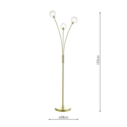 Dar Avari 3 Light Floor Lamp Satin Brass Glass