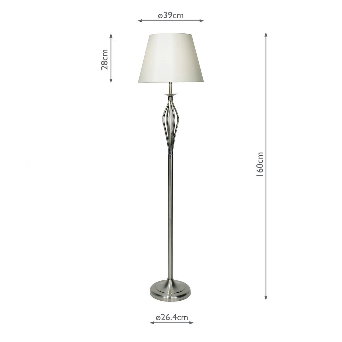 Dar Bybliss Floor Lamp Satin Chrome With Shade