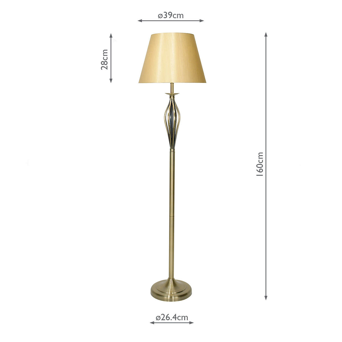 Dar Bybliss Floor Lamp Antique Brass With Shade