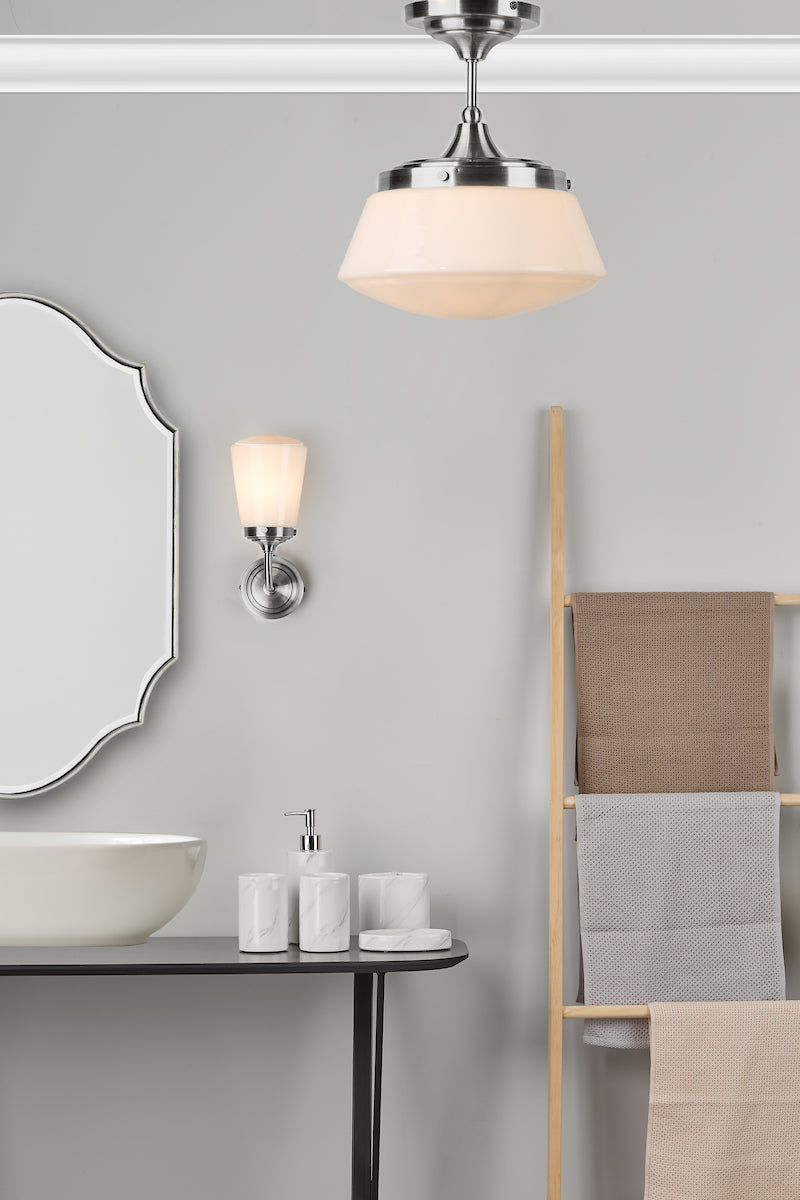 Dar Caden Bathroom Semi Flush Polished Chrome Opal Glass IP44